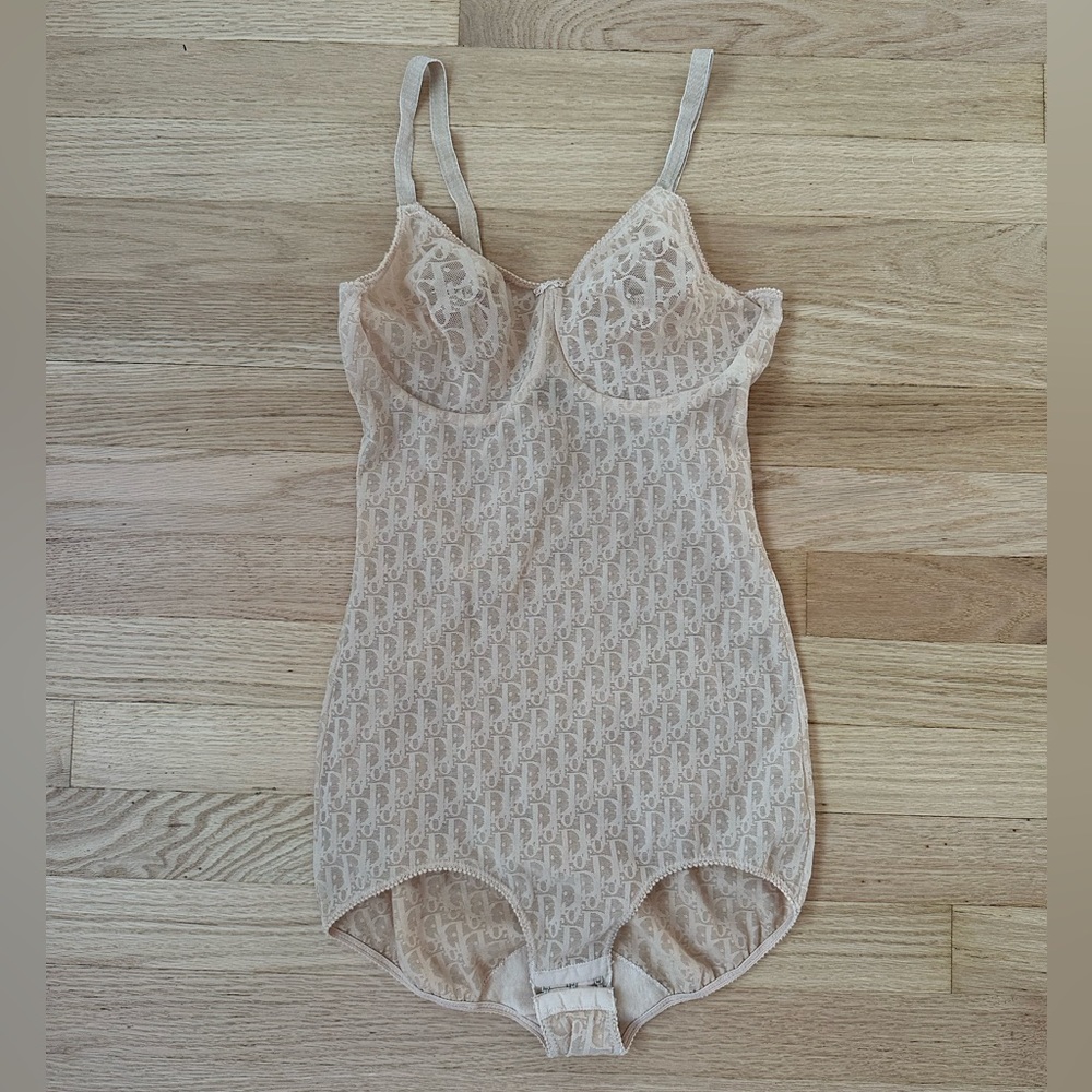CHRISTIAN DIOR Monogram Lingerie Bodysuit Rare vintage 90s size 36c 36 c nude